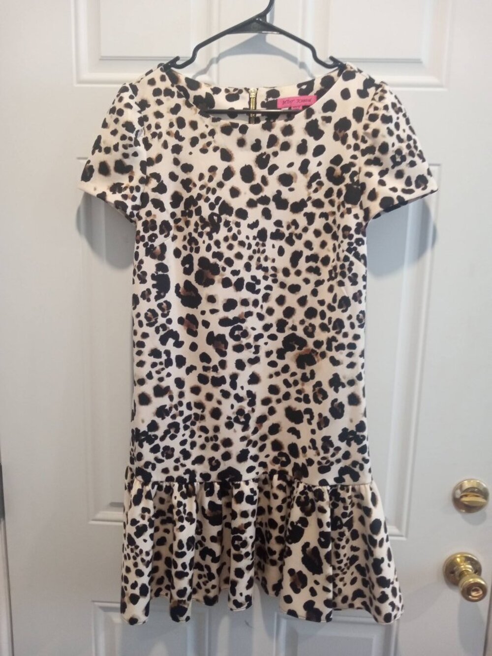Betsey Johnson Leopard Print Ruffle Hem Shift Dress Size 6
